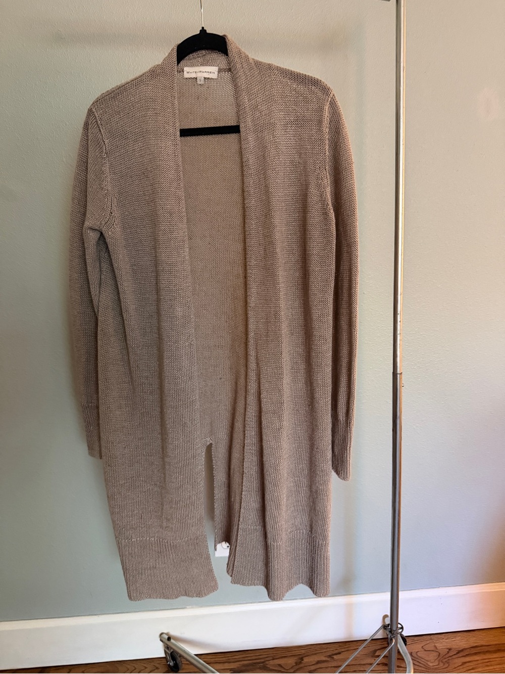 White + Warren Open-Front Linen Knit Cardigan - Taupe